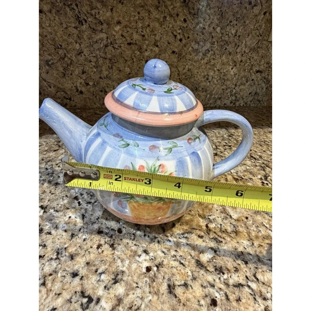 Vintage Pat Wade Design 1993 Hand Painted Ceramic Teapot Floral Philippines Lid